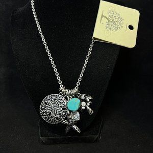 New Beach Theme Silver Tone And Faux Turquois Necklace (3734)